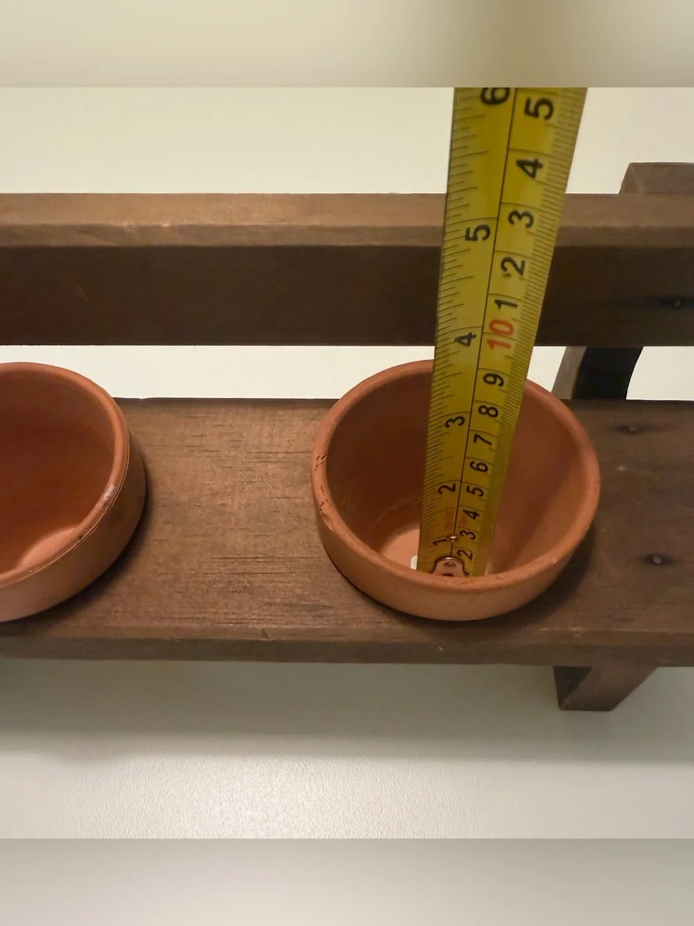 Mini Wood Bench Plant Stand 2 Terracotta Pots Rustic Tea Light Holder or Plant